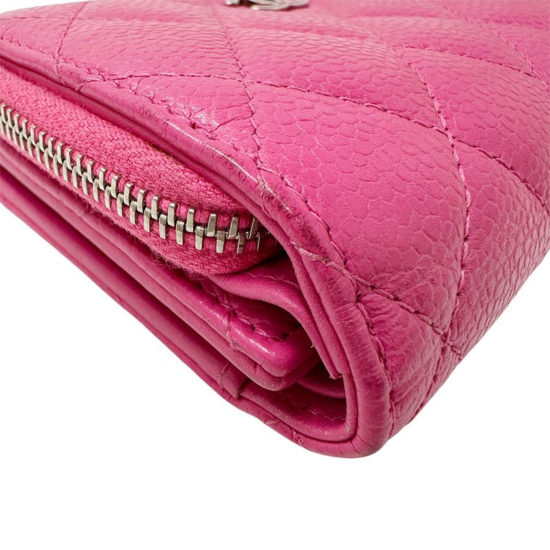 Chanel Wallet Trifold Wallet Quilted Caviar Leather Pink Silver Har