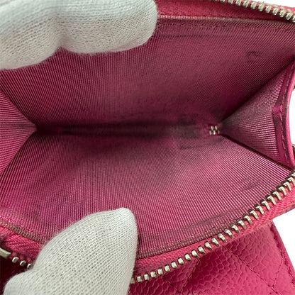 Chanel Wallet Trifold Wallet Quilted Caviar Leather Pink Silver Har