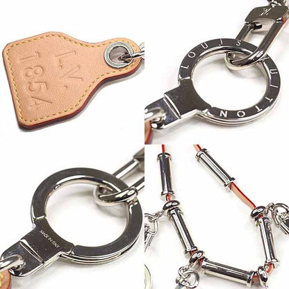 Louis Vuitton Collier Survival Necklace Charm Metal Leather Orange Silver Hardwa