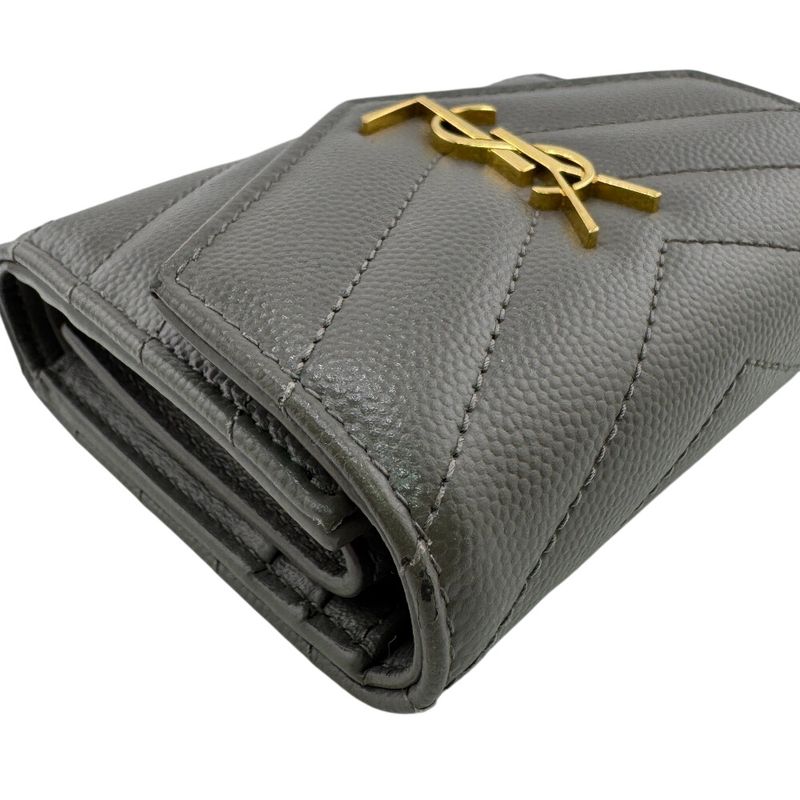 Saint Laurent Stitch Trifold Wallet Gray