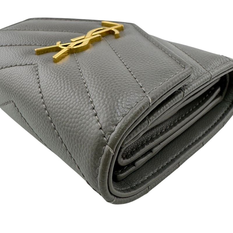 Saint Laurent Stitch Trifold Wallet Gray