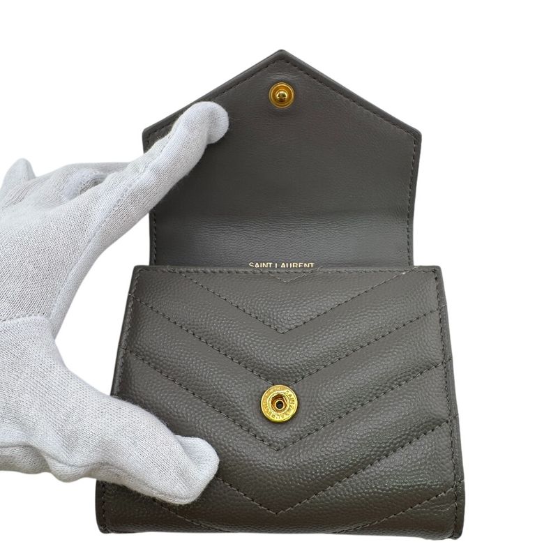 Saint Laurent Stitch Trifold Wallet Gray