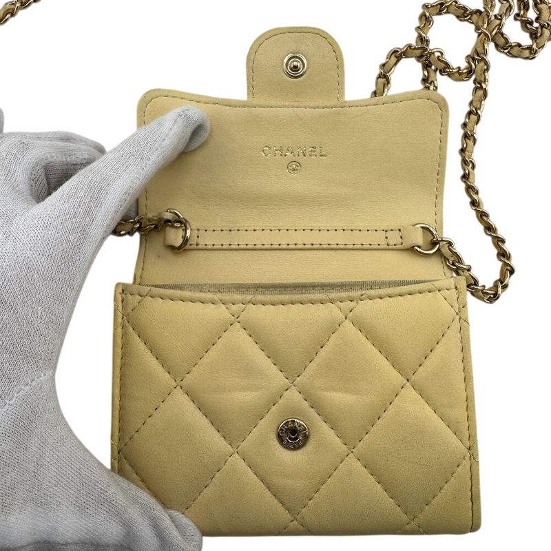 Chanel Compact Wallet Card Coin Case Yellow with Chain