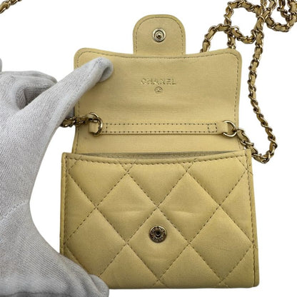 Chanel Compact Wallet Card Coin Case Yellow with Chain