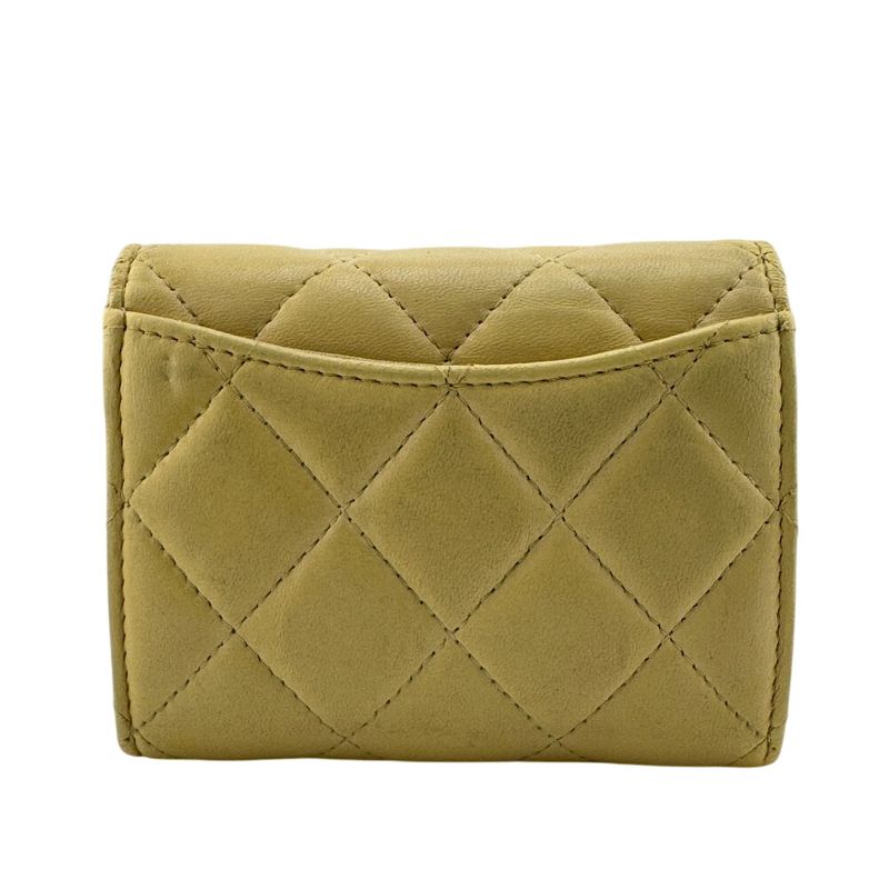Chanel Compact Wallet Card Coin Case Yellow with Chain