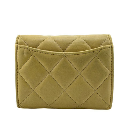 Chanel Compact Wallet Card Coin Case Yellow with Chain