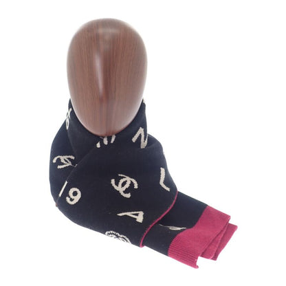 Chanel Logo Muffler Cashmere Black Pink CC Scarf