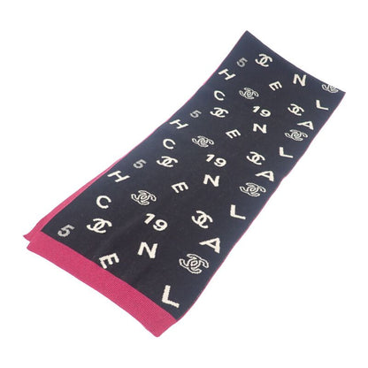 Chanel Logo Muffler Cashmere Black Pink CC Scarf