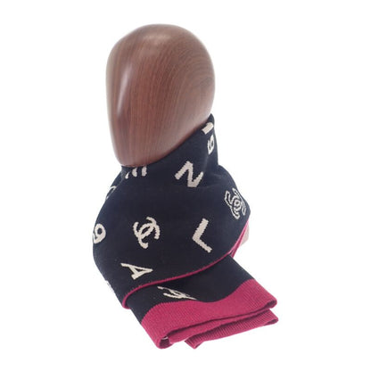 Chanel Logo Muffler Cashmere Black Pink CC Scarf