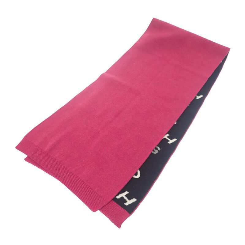 Chanel Logo Muffler Cashmere Black Pink CC Scarf