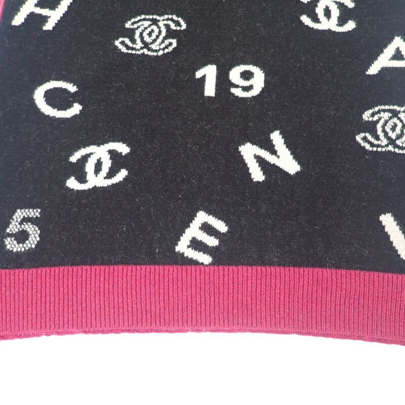 Chanel Logo Muffler Cashmere Black Pink CC Scarf