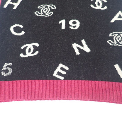 Chanel Logo Muffler Cashmere Black Pink CC Scarf