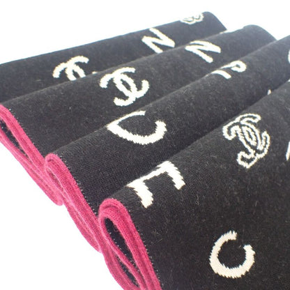 Chanel Logo Muffler Cashmere Black Pink CC Scarf