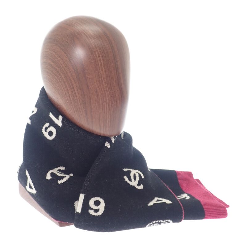 Chanel Logo Muffler Cashmere Black Pink CC Scarf