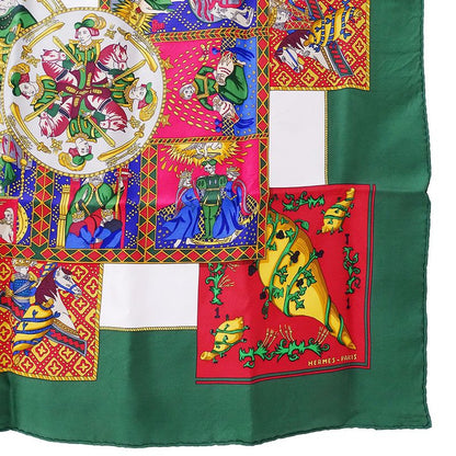 Hermes Scarf Carre 90 le Tarot Card Silk Green Multicolor Large