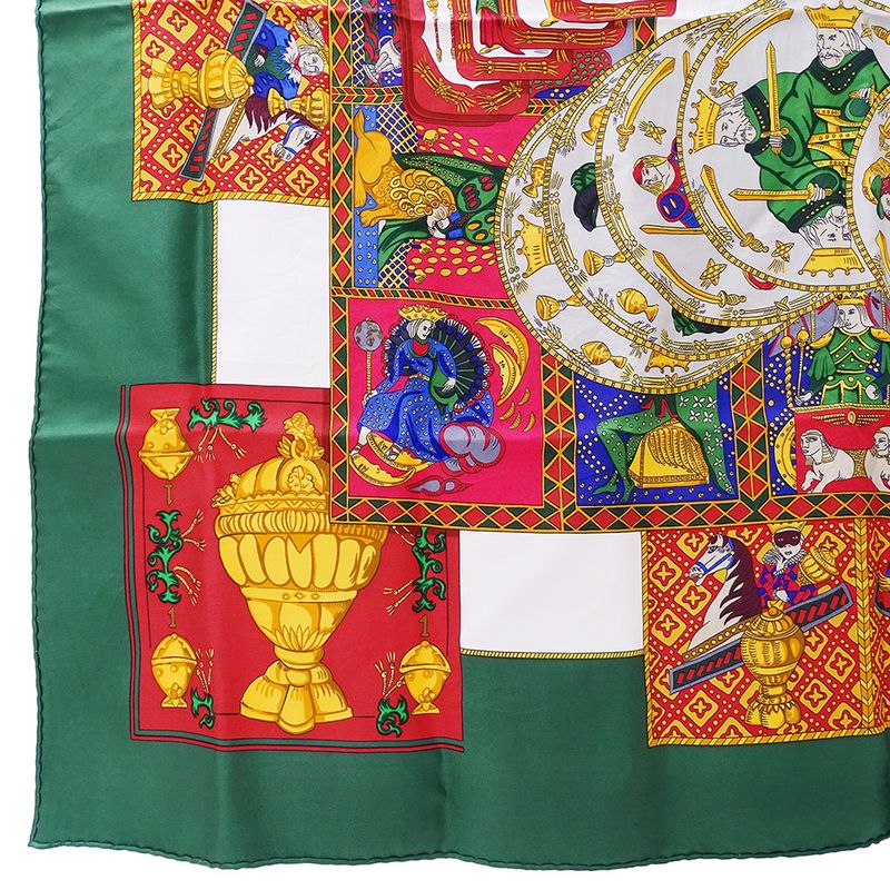 Hermes Scarf Carre 90 le Tarot Card Silk Green Multicolor Large