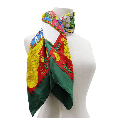 Hermes Scarf Carre 90 le Tarot Card Silk Green Multicolor Large