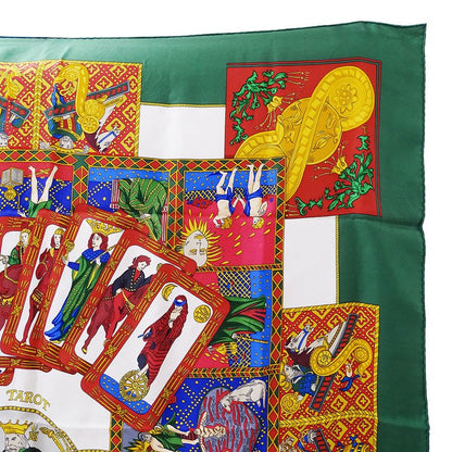 Hermes Scarf Carre 90 le Tarot Card Silk Green Multicolor Large