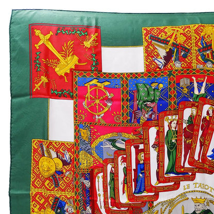 Hermes Scarf Carre 90 le Tarot Card Silk Green Multicolor Large