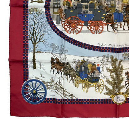 Hermes Scarf Carre 90 Lhiver en Poste Winter Mail Silk Red