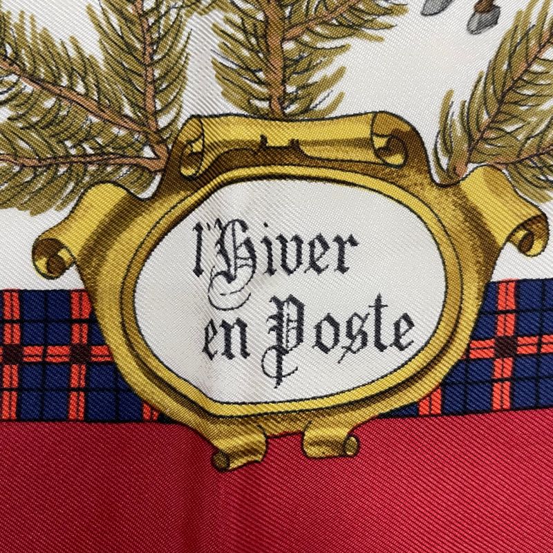 Hermes Scarf Carre 90 Lhiver en Poste Winter Mail Silk Red