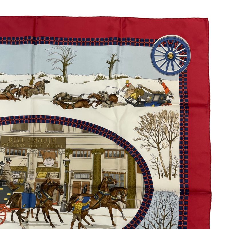 Hermes Scarf Carre 90 Lhiver en Poste Winter Mail Silk Red