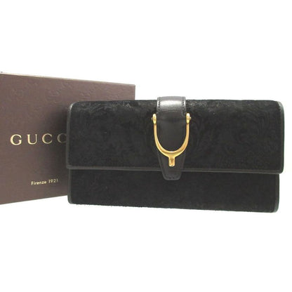 Gucci Soft Stirrup Suede Leather Black Bifold Long Wallet