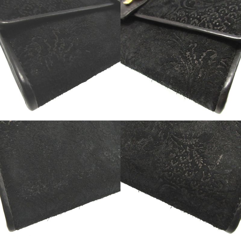 Gucci Soft Stirrup Suede Leather Black Bifold Long Wallet