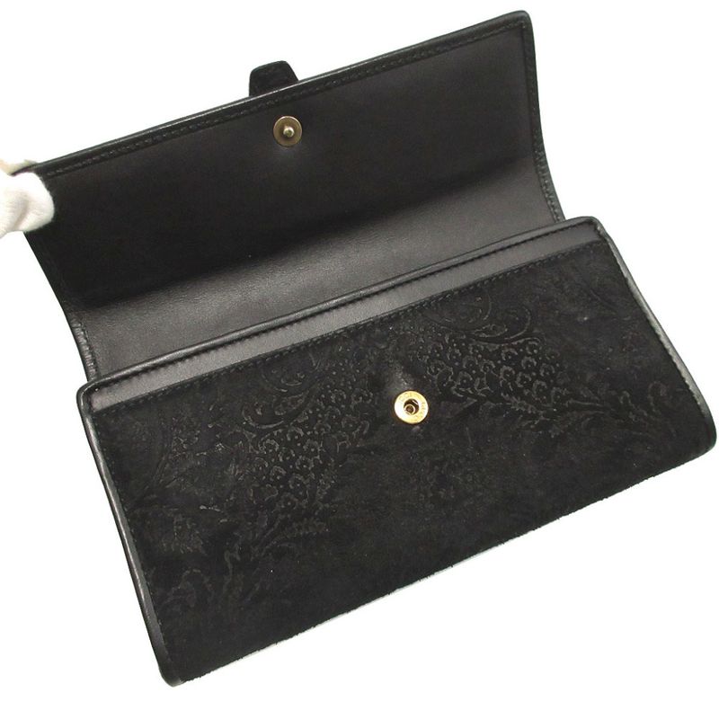 Gucci Soft Stirrup Suede Leather Black Bifold Long Wallet