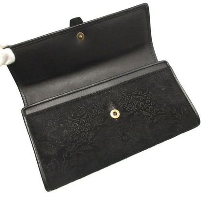 Gucci Soft Stirrup Suede Leather Black Bifold Long Wallet