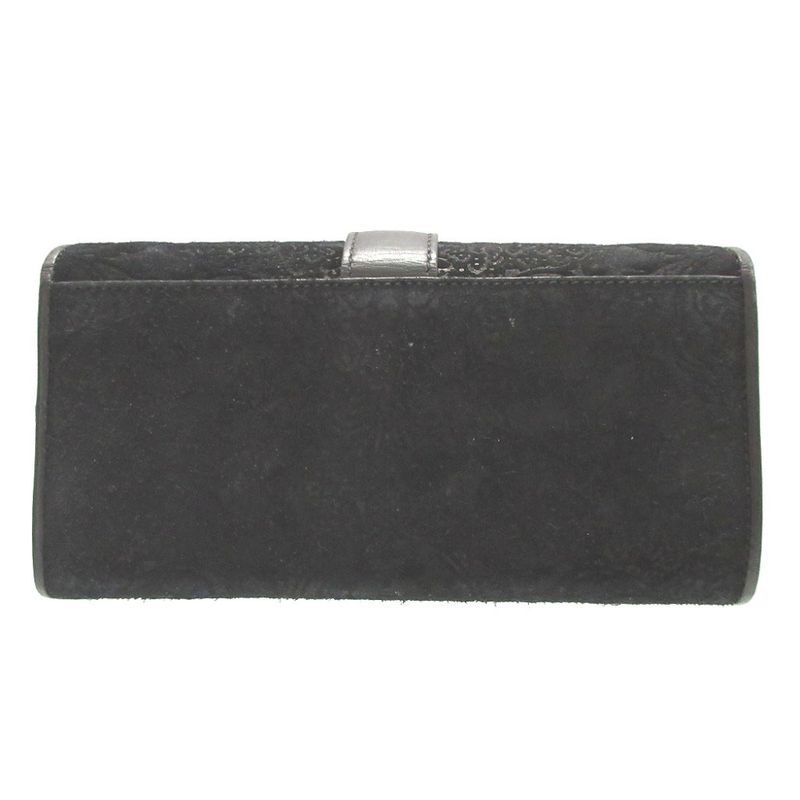 Gucci Soft Stirrup Suede Leather Black Bifold Long Wallet