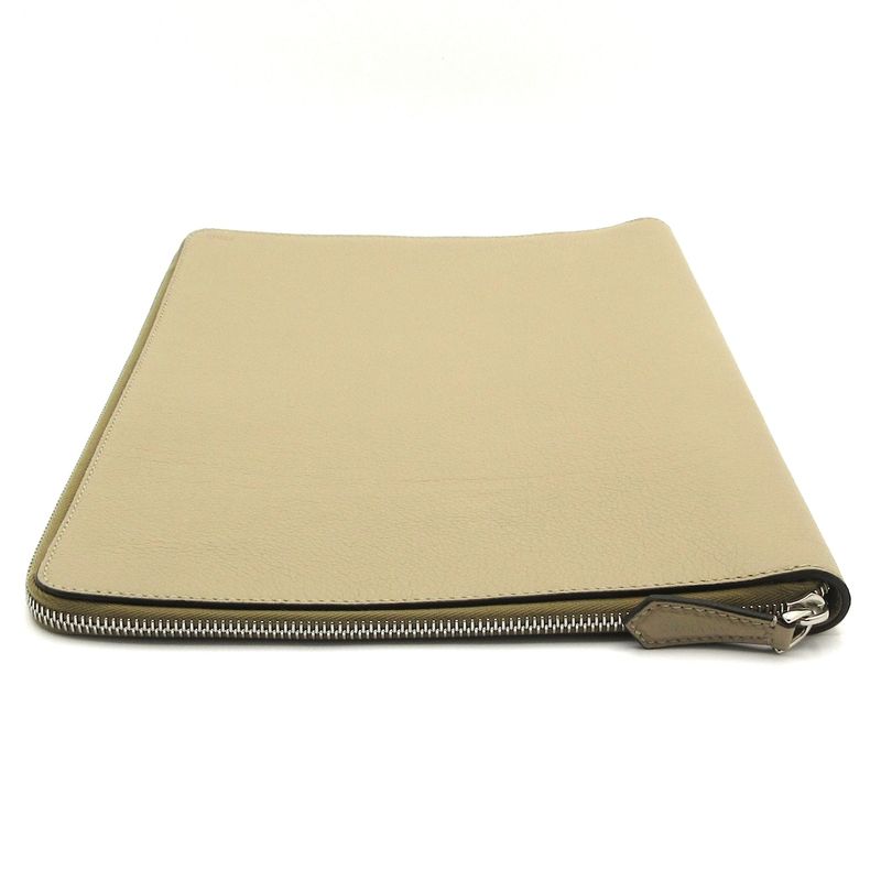 Fendi Case Gray Beige Document Case Zip Around Leather