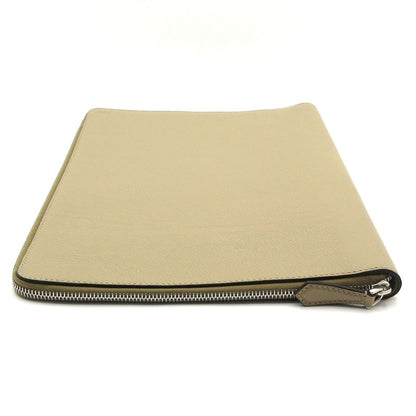 Fendi Case Gray Beige Document Case Zip Around Leather