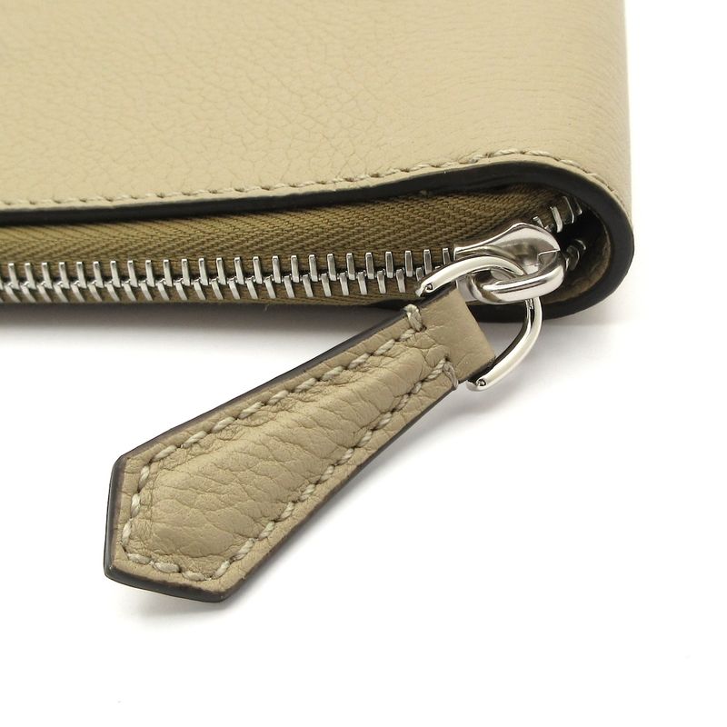 Fendi Case Gray Beige Document Case Zip Around Leather