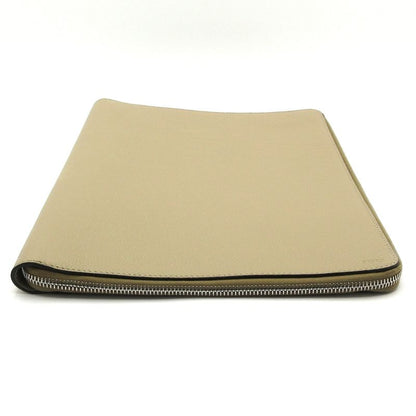 Fendi Case Gray Beige Document Case Zip Around Leather