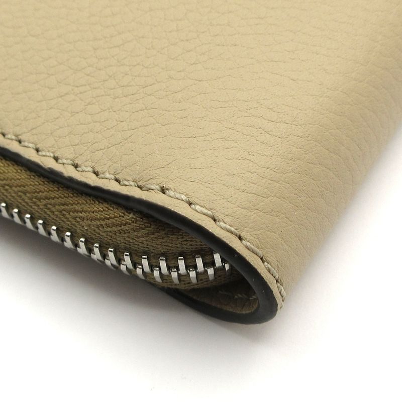 Fendi Case Gray Beige Document Case Zip Around Leather