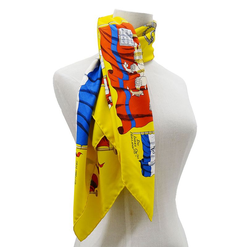 Hermes Scarf Carre 90 Pavois Flag Silk Yellow Multicolor Large