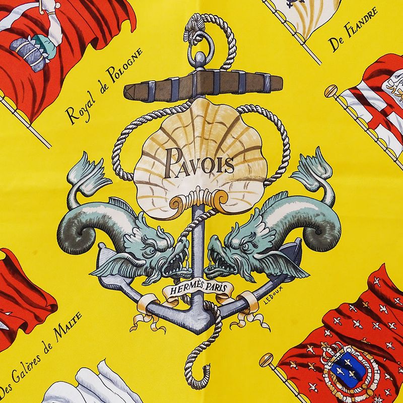 Hermes Scarf Carre 90 Pavois Flag Silk Yellow Multicolor Large
