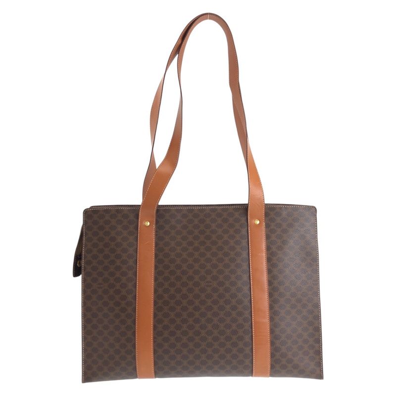 Celine Macadam Brown Gold Leather Tote Shoulder Bag