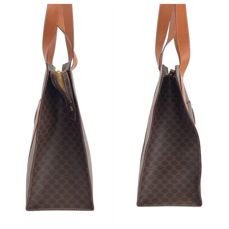 Celine Macadam Brown Gold Leather Tote Shoulder Bag