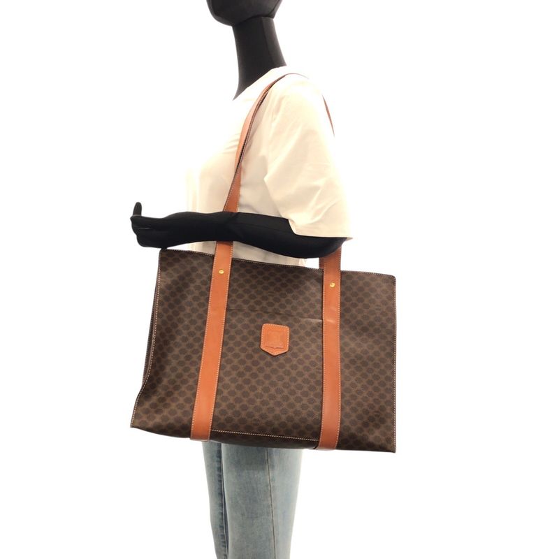 Celine Macadam Brown Gold Leather Tote Shoulder Bag
