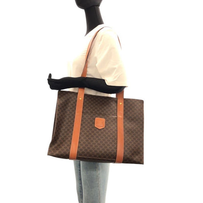 Celine Macadam Brown Gold Leather Tote Shoulder Bag