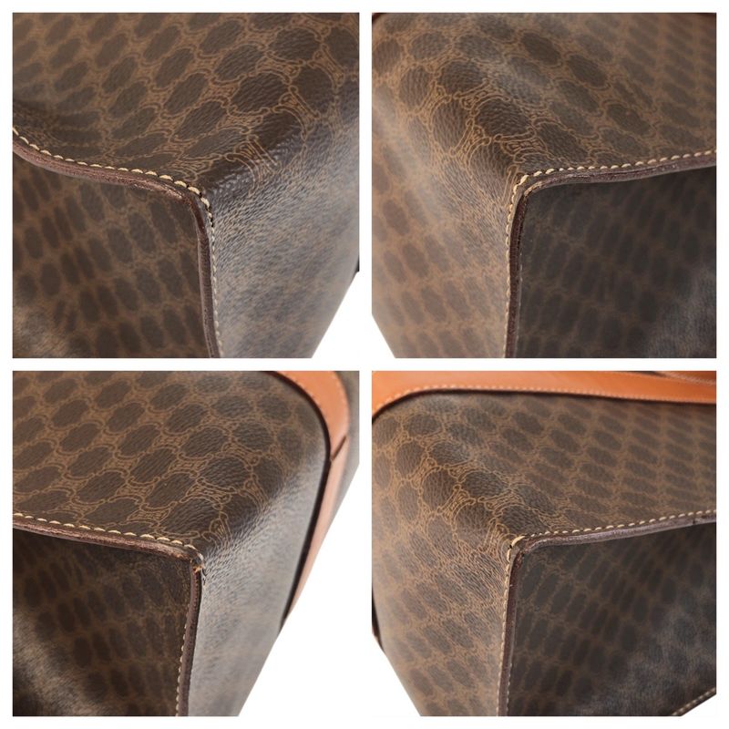 Celine Macadam Brown Gold Leather Tote Shoulder Bag