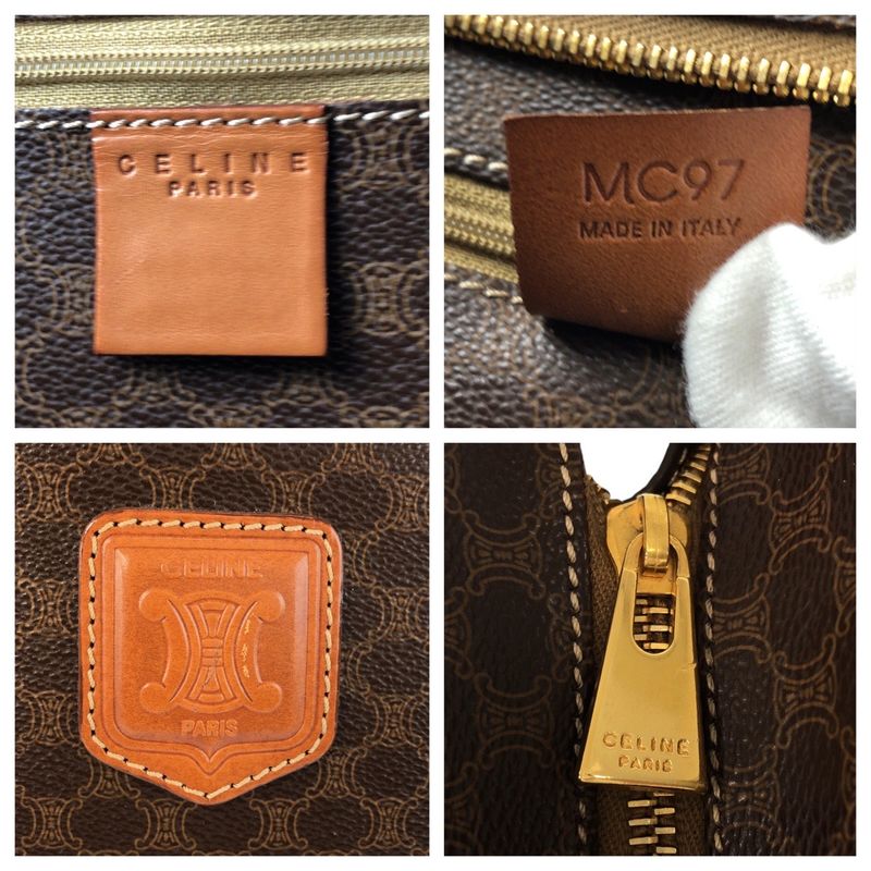 Celine Macadam Brown Gold Leather Tote Shoulder Bag
