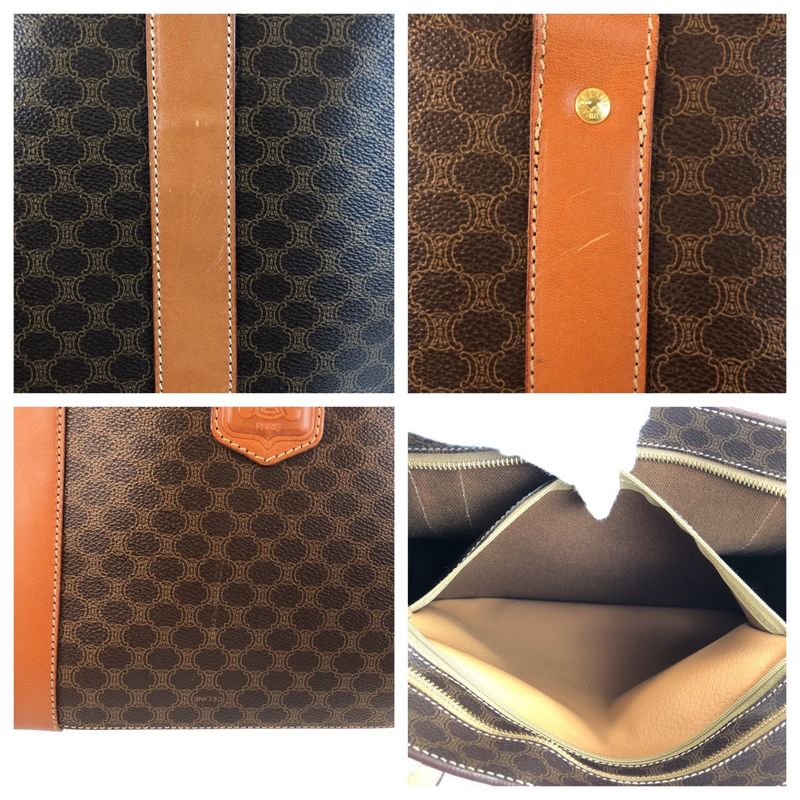 Celine Macadam Brown Gold Leather Tote Shoulder Bag