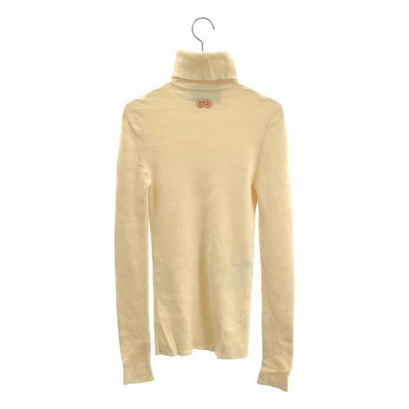 Gucci Fine Wool GG Logo Patch Turtleneck Knit L Cream