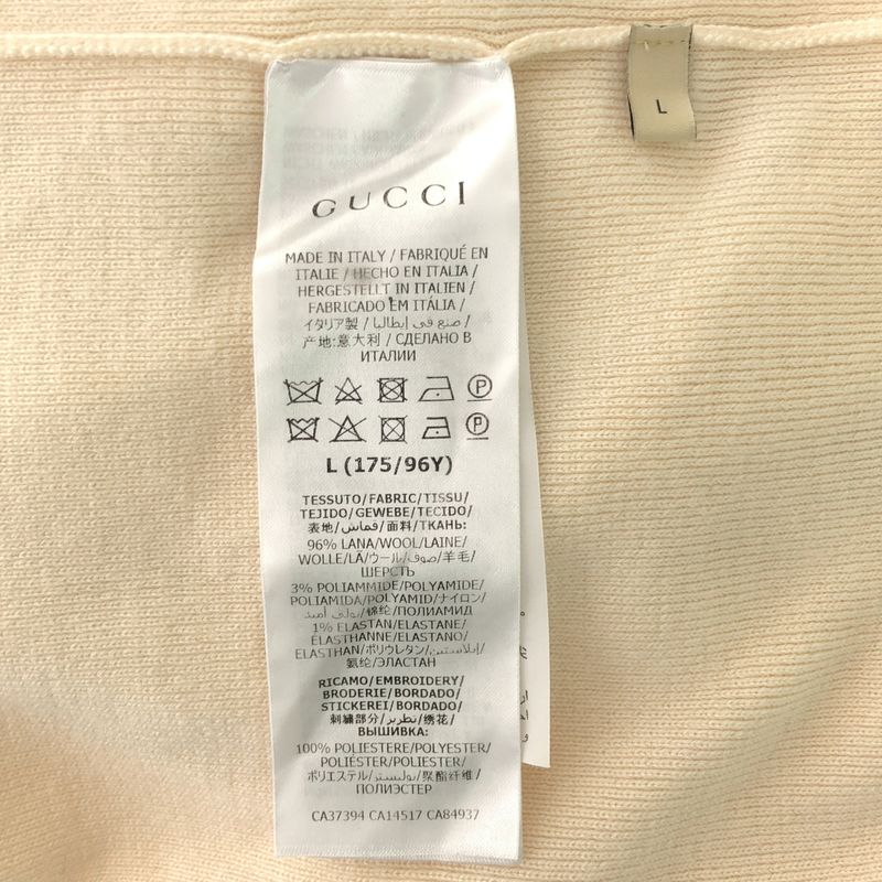 Gucci Fine Wool GG Logo Patch Turtleneck Knit L Cream