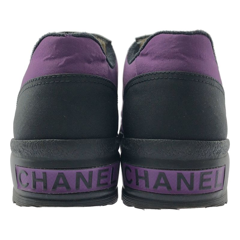 Chanel CC Logo Bicolor Low Cut Sneakers 36 Purple Black
