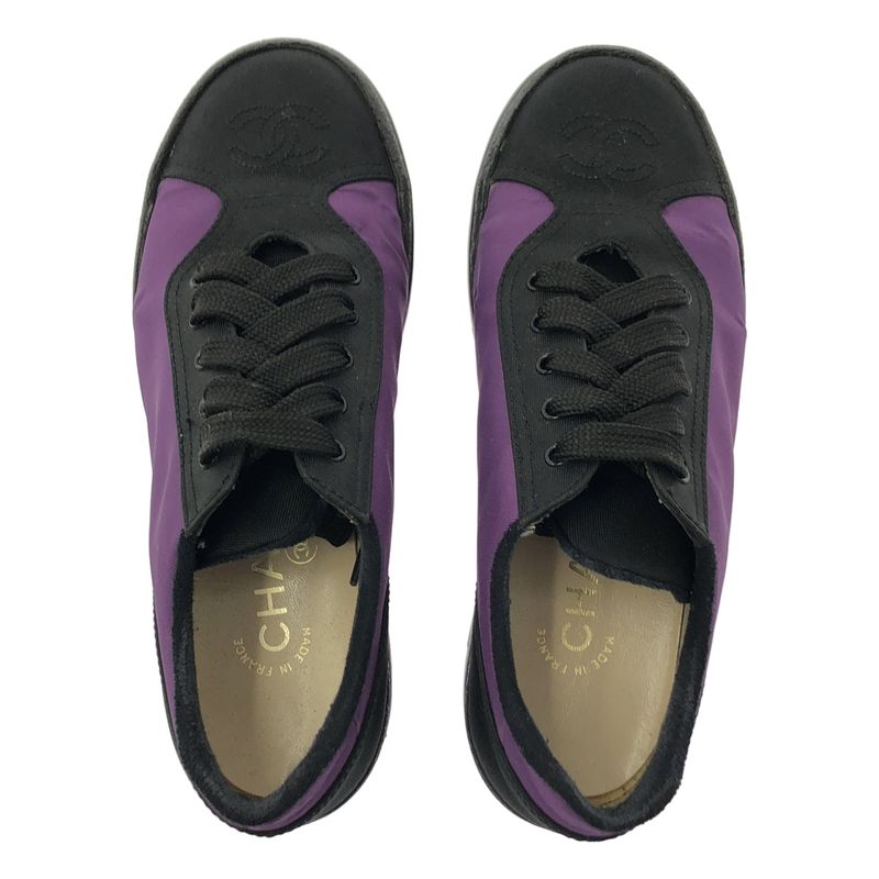 Chanel CC Logo Bicolor Low Cut Sneakers 36 Purple Black
