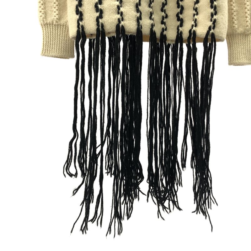Loewe Wool Alpaca Fringe Knit XS Ivory Black